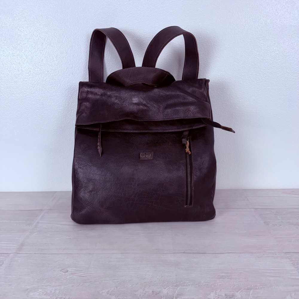 Bed Stu Howie Backpack Black Rustic Leather Distressed Foldover Bag Boho Utility